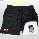 Anime baki hanma shorts masculinos esporte 2 em 1 ginásio jogging treinamento de corrida respirável fitness dupla camada bolso escondido calças curtas