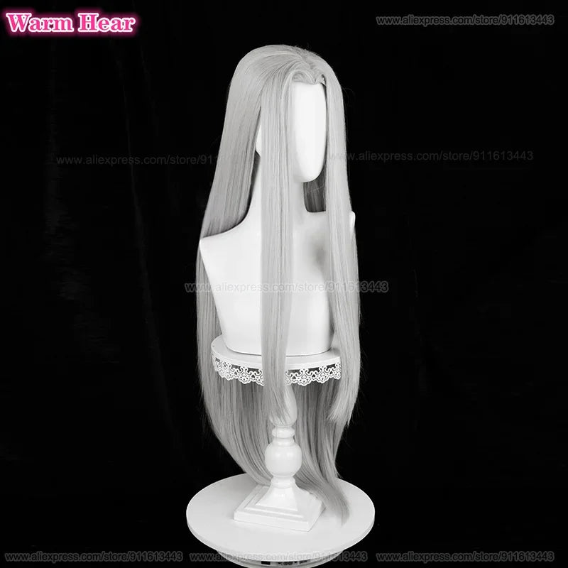 Sephiroth peruca cosplay sintética jogo ff vii 7 longo prata cinza cabelo reto resistente ao calor perucas de halloween peruca boné