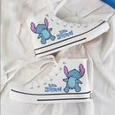 Kawaii disney stitch sapatos de lona de alta qualidade/baixa dos desenhos animados graffiti versátil sapatos esportivos para homens e mulheres moda sapatos planos