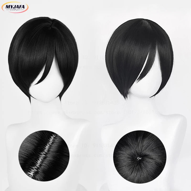 Ada Wong Peruca Cosplay Preto Curto, Cabelo Sintético Resistente ao Calor, Perucas Anime, Boné, Resident Evil 8, 32cm