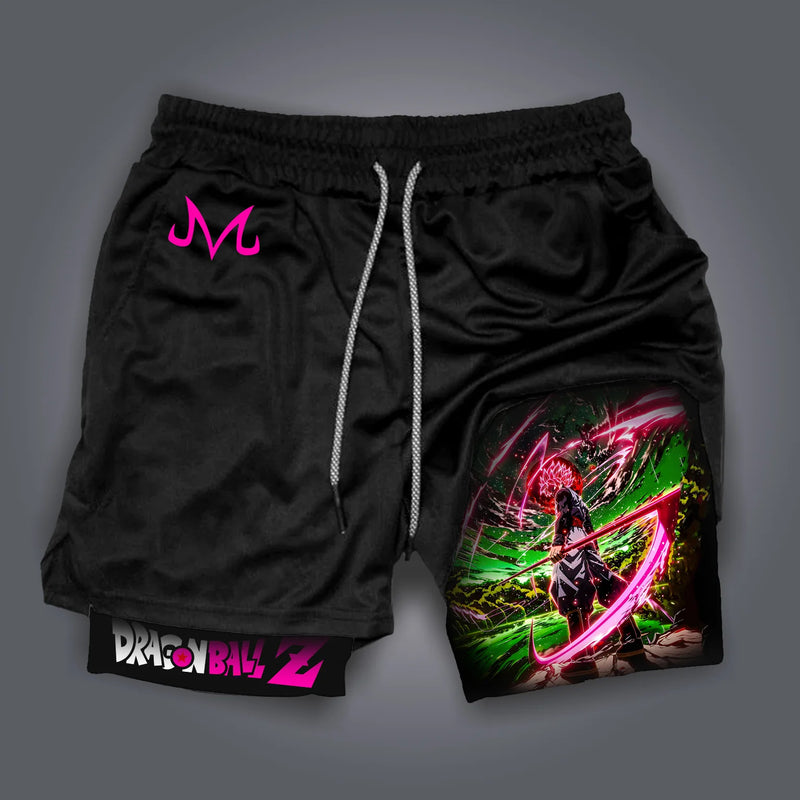 Calções masculinos dragon ball impresso verão esportes compressão shorts feminino dupla camada 2-em-1 calça de secagem rápida praia ginásio shorts