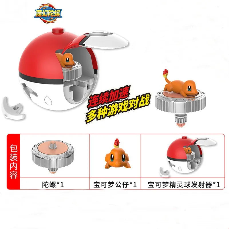 Pião com lançador pikachu/charmander/squirtle/mew/eevee Anime pokemon
