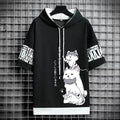 Japão moda masculina hoodies verão roupas masculinas dos desenhos animados casual harajuku streetwear impressão com capuz superior manga curta camisolas