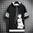 Japão moda masculina hoodies verão roupas masculinas dos desenhos animados casual harajuku streetwear impressão com capuz superior manga curta camisolas