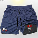 Anime baki hanma shorts masculinos esporte 2 em 1 ginásio jogging treinamento de corrida respirável fitness dupla camada bolso escondido calças curtas