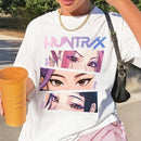 Kpop caçadores de demônios t camisa conforto cores t huntrix menina camisa presente para kpop fã mira rumi joey idol grupo huntrix merch topos