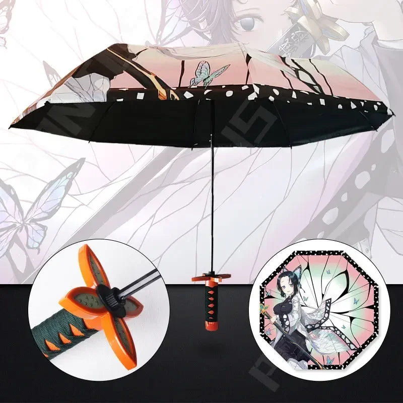 Guarda-chuva dobrável Tanjirou, Zenitsu, Yoriichi, Giyuu, Anime Demon Slayer