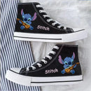 Kawaii disney stitch sapatos de lona de alta qualidade/baixa dos desenhos animados graffiti versátil sapatos esportivos para homens e mulheres moda sapatos planos