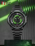 Relógio masculino com pulseira de aço NS – estilo preto legal, mostrador giratório moderno, presente de feriado criativo