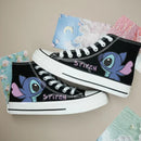 Kawaii disney stitch sapatos de lona de alta qualidade/baixa dos desenhos animados graffiti versátil sapatos esportivos para homens e mulheres moda sapatos planos