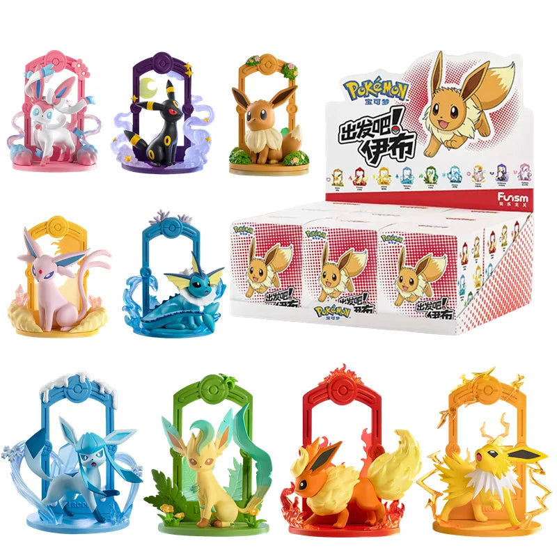 Action figure evolução da evee espeon, sylveon, glaceon, leafeon, vaporeon, umbreon, flareon Anime pokemon
