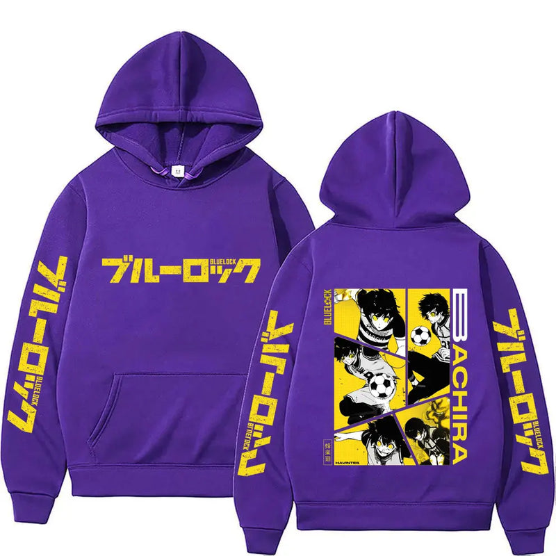 Azul bloqueio bachira moletom com capuz masculino primavera outono moda feminina moletom de grandes dimensões 2025 novo dos desenhos animados anime casal pulôver topos