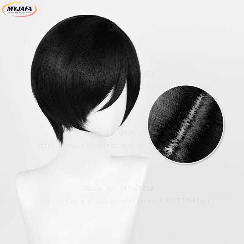 Ada Wong Peruca Cosplay Preto Curto, Cabelo Sintético Resistente ao Calor, Perucas Anime, Boné, Resident Evil 8, 32cm