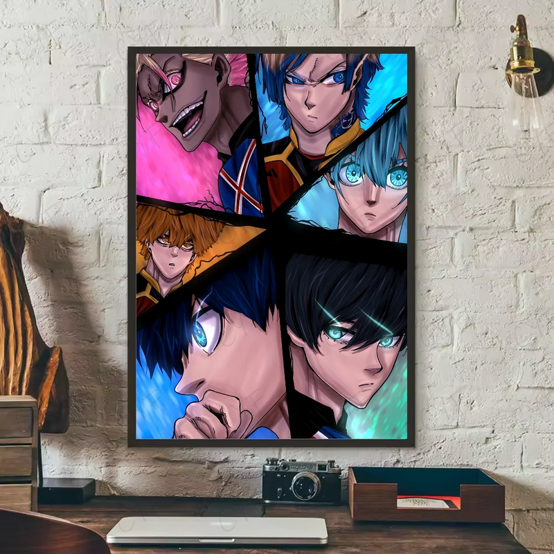Popular anime japonês azul bloqueio cartaz hd arte pegajosa parede à prova dwaterproof água casa sala de estar quarto barra decoração estética