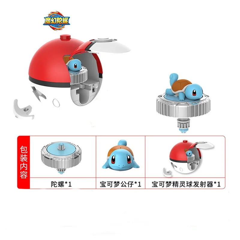 Pião com lançador pikachu/charmander/squirtle/mew/eevee Anime pokemon
