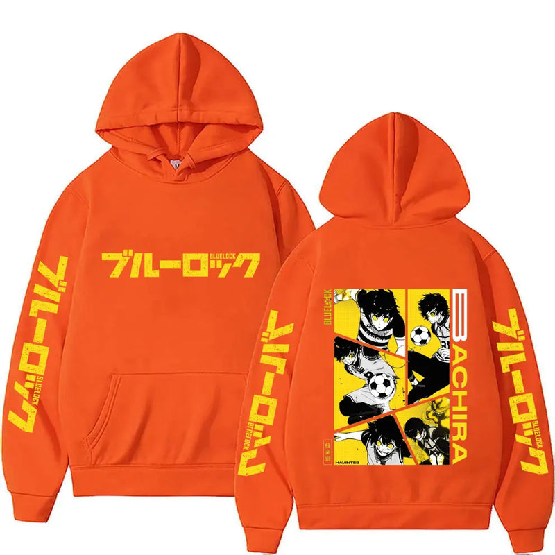 Azul bloqueio bachira moletom com capuz masculino primavera outono moda feminina moletom de grandes dimensões 2025 novo dos desenhos animados anime casal pulôver topos