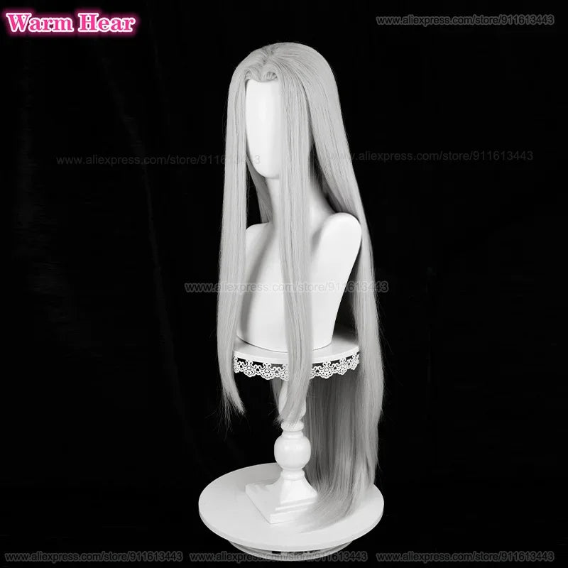 Sephiroth peruca cosplay sintética jogo ff vii 7 longo prata cinza cabelo reto resistente ao calor perucas de halloween peruca boné