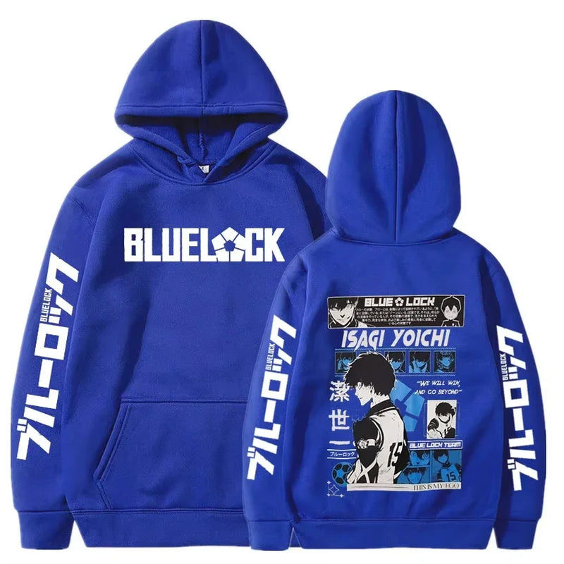 2025 anime azul bloqueio isagi yoichi impresso com capuz das mulheres dos homens mangá quente impresso hoodies streetwear harajuku