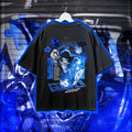 Verão masculino novo bloqueio azul anime camiseta casual moda impressa solta em torno do pescoço camiseta moda masculina/feminina t camisa
