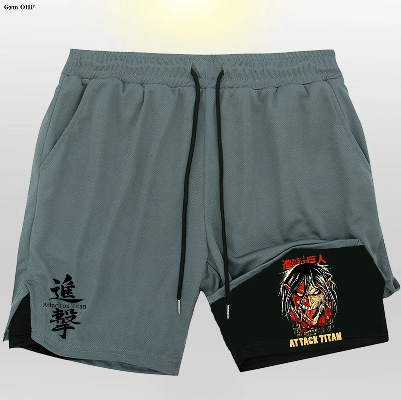 Shorts fitness de compreensão Anime Attack on Titan