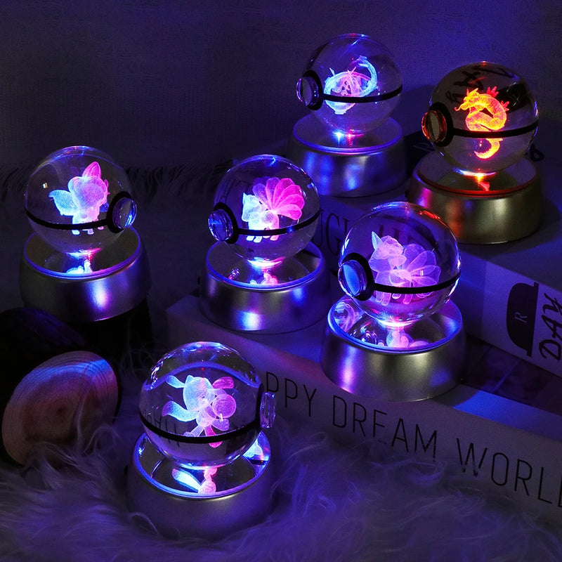 Figura Crystal Ball 3D  Pokeball, Rayquaza, Umbreon, Mew, Gengar, Idéia, Vulpix LeD