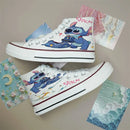 Kawaii disney stitch sapatos de lona de alta qualidade/baixa dos desenhos animados graffiti versátil sapatos esportivos para homens e mulheres moda sapatos planos