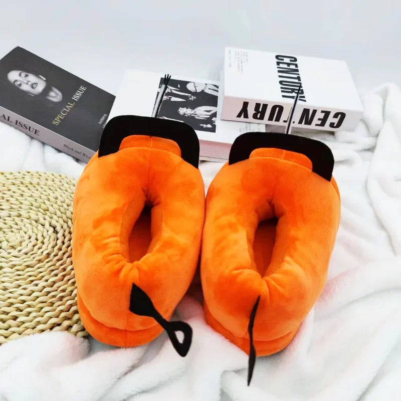 Anime motosserra homem pochita chinelo de pelúcia pochita mulher motosserra sapatos adulto laranja cão recheado macio chinelo para presente de natal