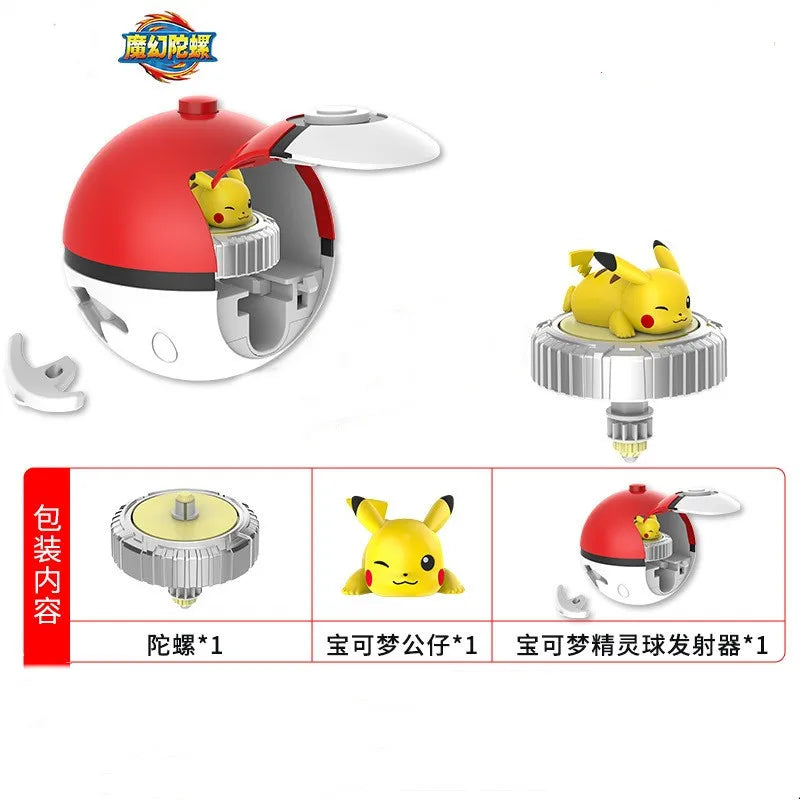 Pião com lançador pikachu/charmander/squirtle/mew/eevee Anime pokemon