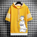 Japão moda masculina hoodies verão roupas masculinas dos desenhos animados casual harajuku streetwear impressão com capuz superior manga curta camisolas