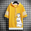 Japão moda masculina hoodies verão roupas masculinas dos desenhos animados casual harajuku streetwear impressão com capuz superior manga curta camisolas