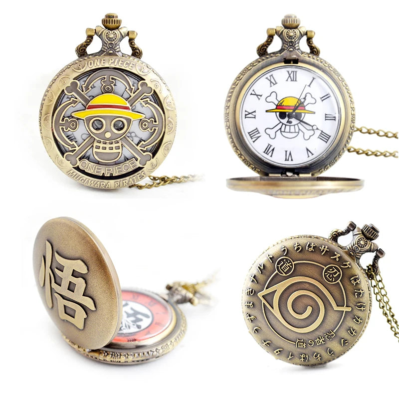 Relógio Retro Flip Pocket Watch Anime One Piece Dragon Ball, Naruto