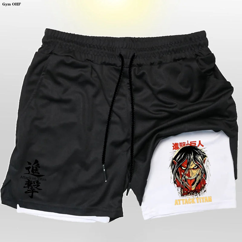 Shorts fitness de compreensão Anime Attack on Titan