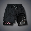 Calções masculinos dragon ball impresso verão esportes compressão shorts feminino dupla camada 2-em-1 calça de secagem rápida praia ginásio shorts