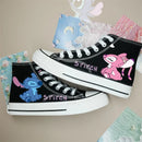 Kawaii disney stitch sapatos de lona de alta qualidade/baixa dos desenhos animados graffiti versátil sapatos esportivos para homens e mulheres moda sapatos planos