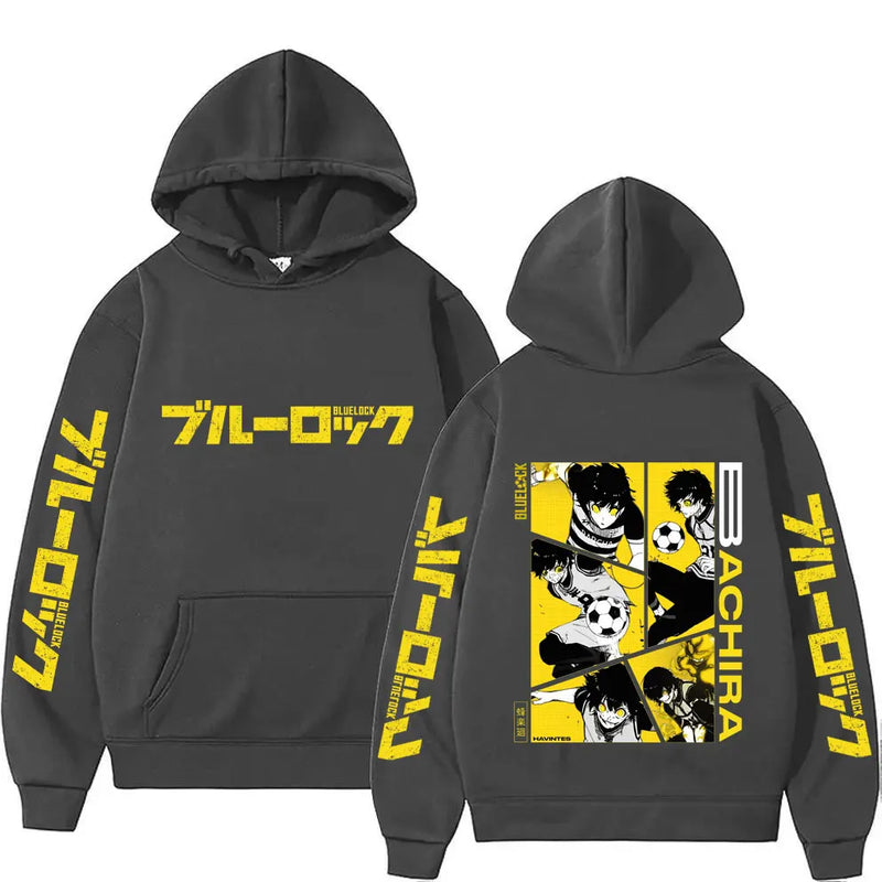 Azul bloqueio bachira moletom com capuz masculino primavera outono moda feminina moletom de grandes dimensões 2025 novo dos desenhos animados anime casal pulôver topos