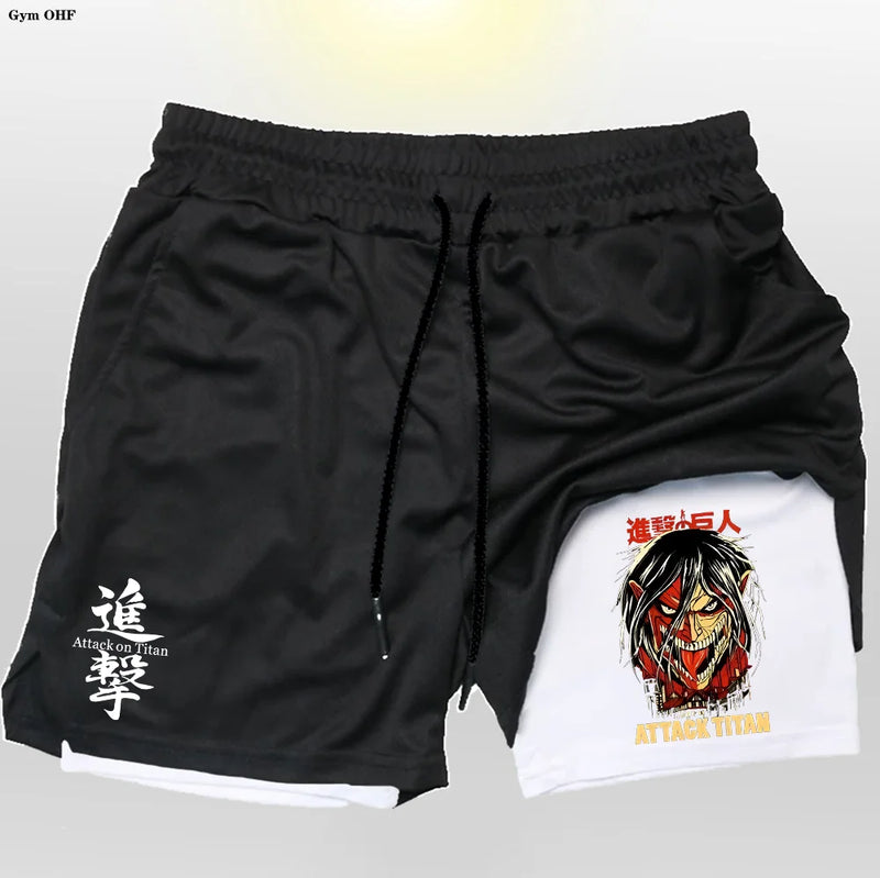 Shorts fitness de compreensão Anime Attack on Titan