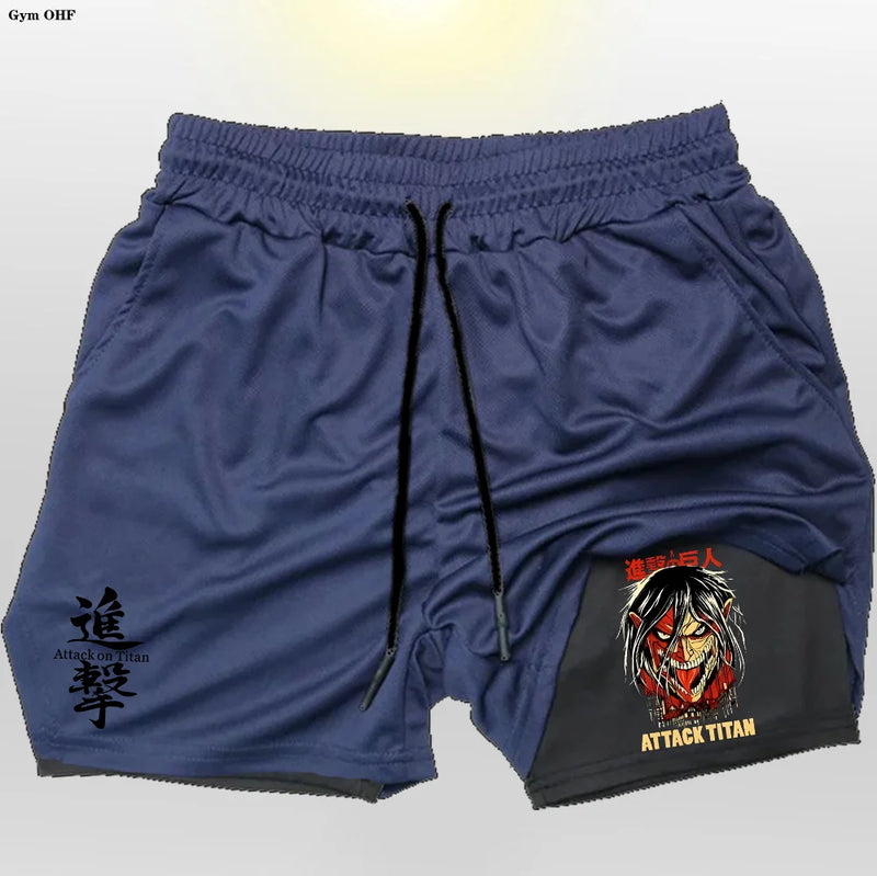 Shorts fitness de compreensão Anime Attack on Titan