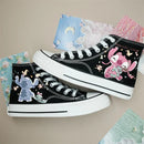 Kawaii disney stitch sapatos de lona de alta qualidade/baixa dos desenhos animados graffiti versátil sapatos esportivos para homens e mulheres moda sapatos planos