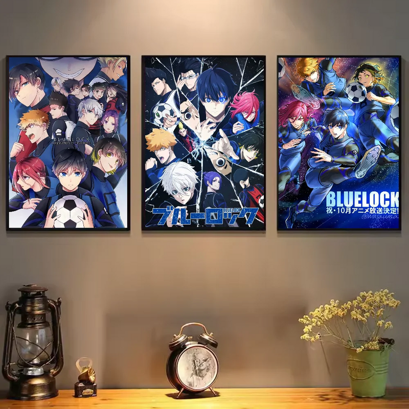 Popular anime japonês azul bloqueio cartaz hd arte pegajosa parede à prova dwaterproof água casa sala de estar quarto barra decoração estética