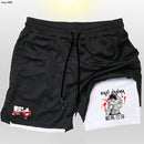 Anime baki hanma shorts masculinos esporte 2 em 1 ginásio jogging treinamento de corrida respirável fitness dupla camada bolso escondido calças curtas