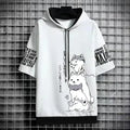 Japão moda masculina hoodies verão roupas masculinas dos desenhos animados casual harajuku streetwear impressão com capuz superior manga curta camisolas