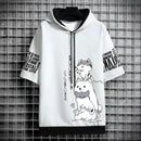 Japão moda masculina hoodies verão roupas masculinas dos desenhos animados casual harajuku streetwear impressão com capuz superior manga curta camisolas