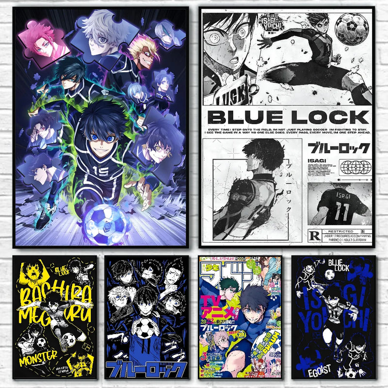 Anime azul bloqueio cartaz cartaz de papel impressão casa sala estar quarto entrada bar café arte pintura decoração