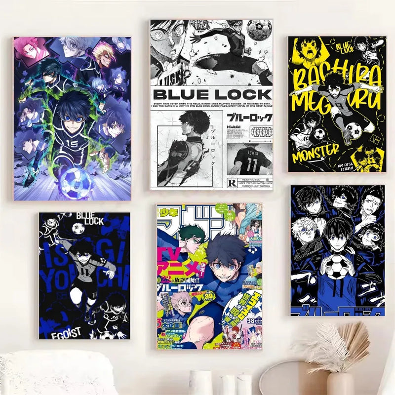 Anime azul bloqueio cartaz cartaz de papel impressão casa sala estar quarto entrada bar café arte pintura decoração