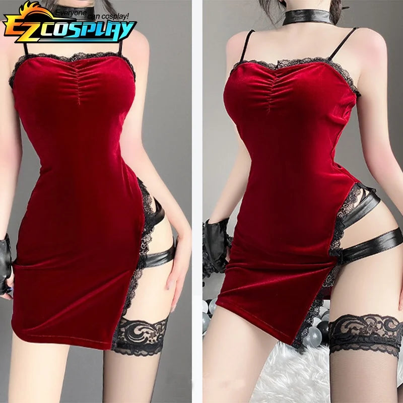 Sexy ada wong cosplay vestido filme serviço secreto roupões uniforme sexy vestido vermelho renda cheongsam lingerie roupas traje de halloween