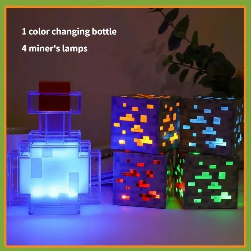 Luminária minecraft block de minério e poção