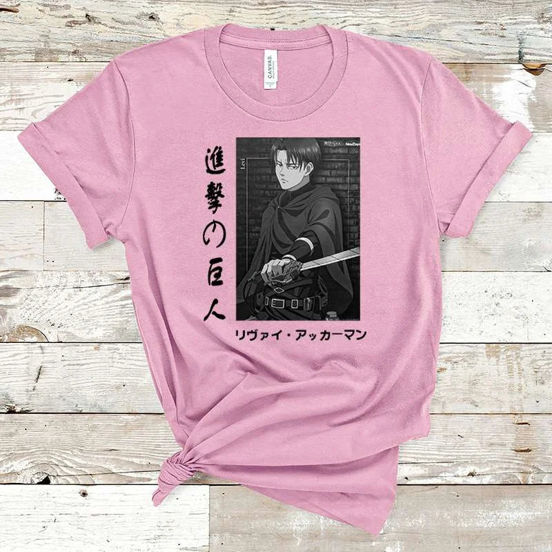Camiseta feminina Levi Ackerman estilo manga Anime attack on titan