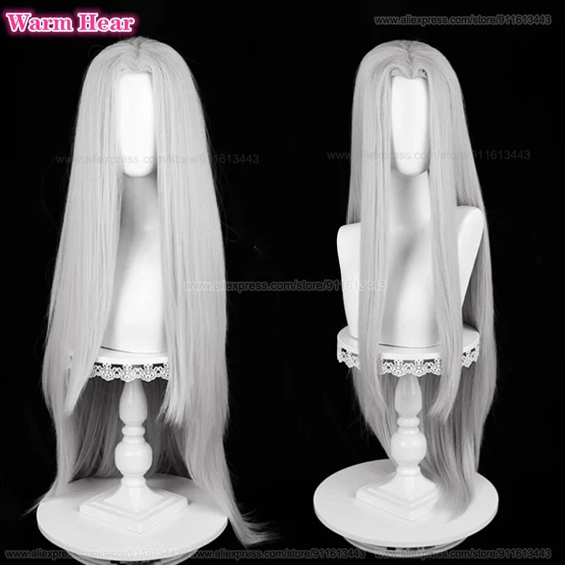 Sephiroth peruca cosplay sintética jogo ff vii 7 longo prata cinza cabelo reto resistente ao calor perucas de halloween peruca boné