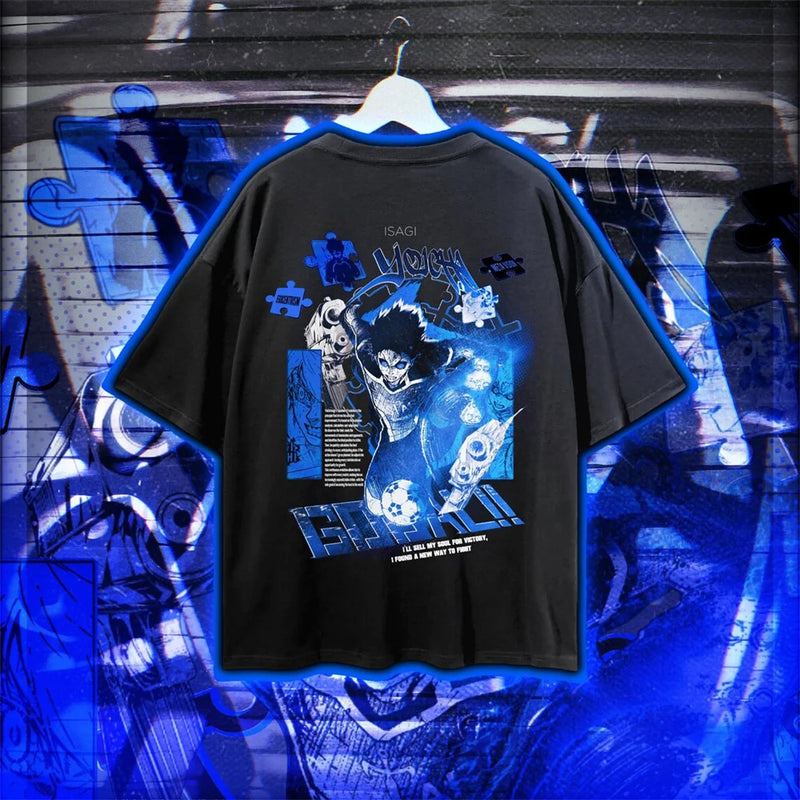 Verão masculino novo bloqueio azul anime camiseta casual moda impressa solta em torno do pescoço camiseta moda masculina/feminina t camisa