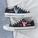 Kawaii disney stitch sapatos de lona de alta qualidade/baixa dos desenhos animados graffiti versátil sapatos esportivos para homens e mulheres moda sapatos planos